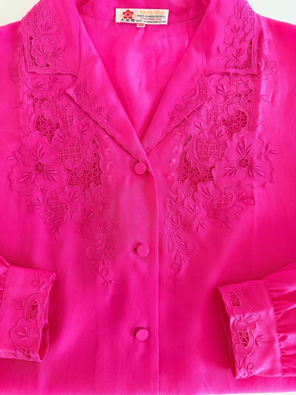 Fuchsia Embroidered Button-Front Blouse - Picture 2 of 9